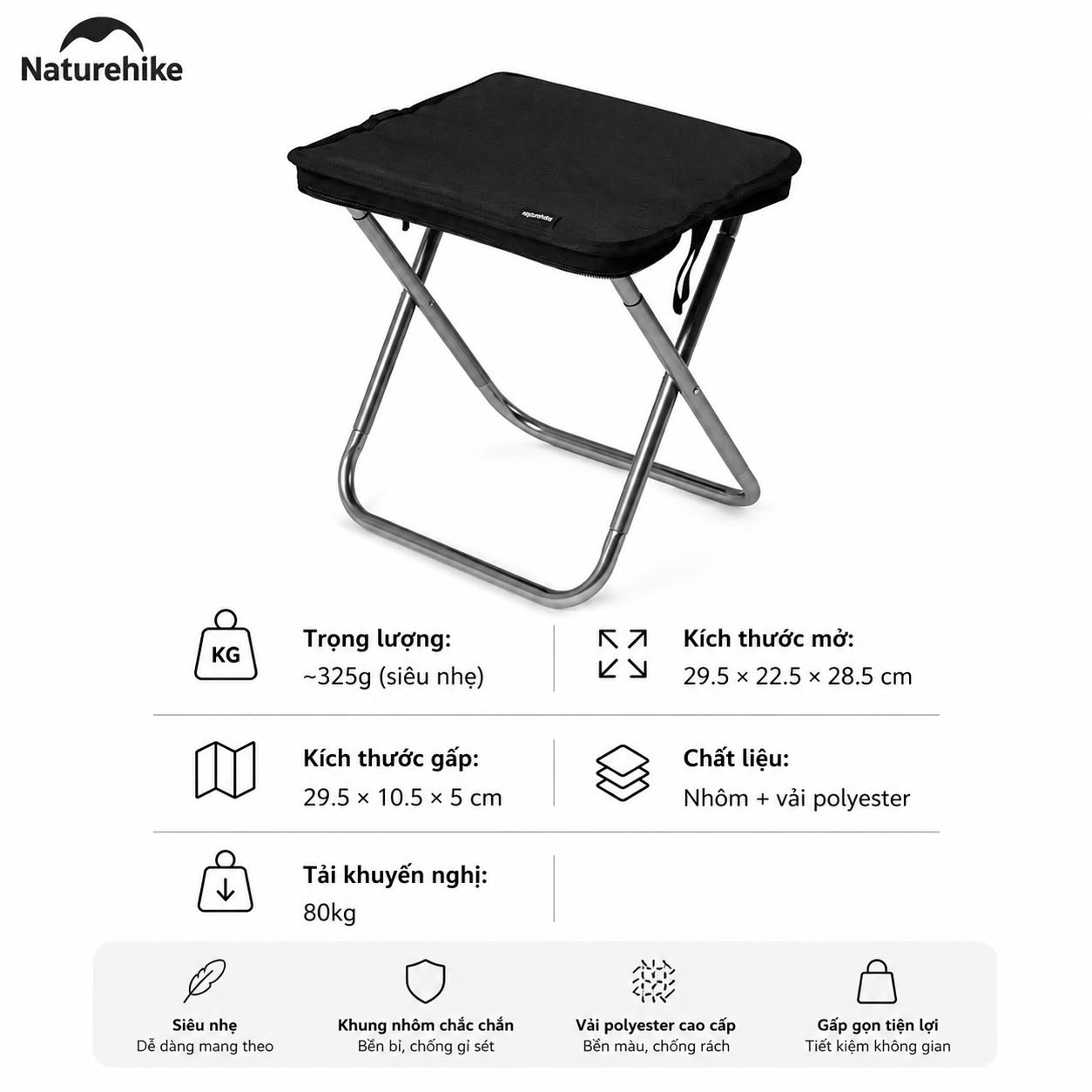 Ghế Camping Mini Naturehike - Đen