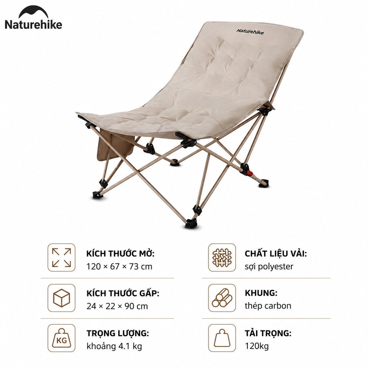 Ghế Mặt Trăng CNK2650JJ010 Sea Star 001 Tựa Lưng Cao Bọc Đệm Bông - Nâu