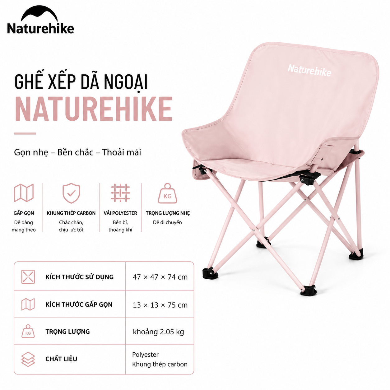 Ghế Mặt Trăng Naturehike CNH23JU13002 Gấp Gọn - Hồng L