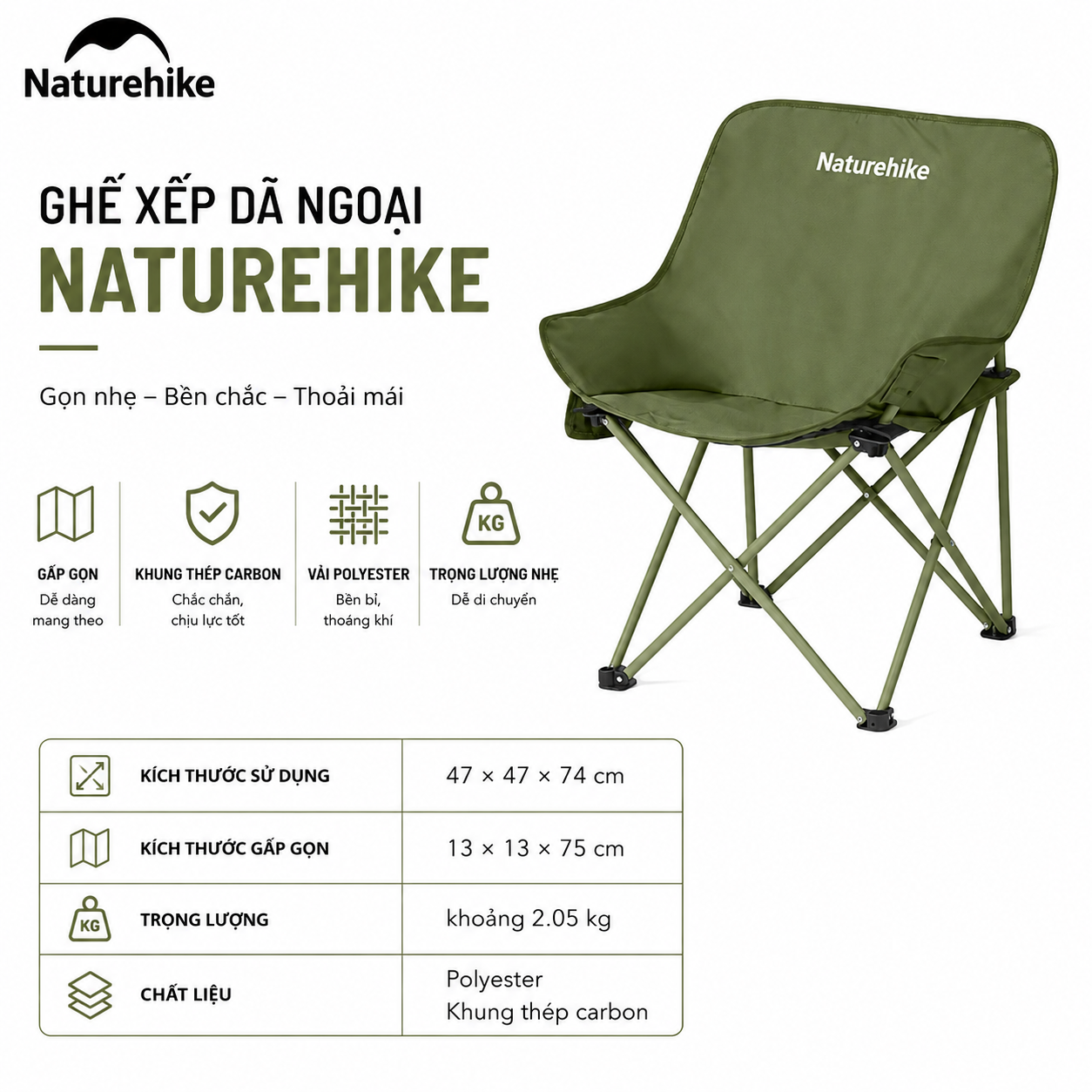 Ghế Mặt Trăng Naturehike CNH23JU13002 Gấp Gọn - Xanh L