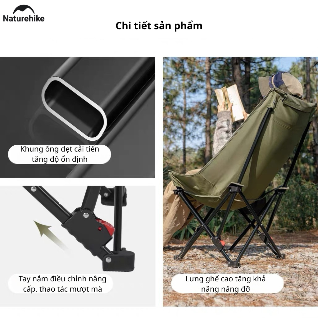 Ghế Xếp CNK2550JJ019 Camping Naturehike Có Gác Chân - Hồng