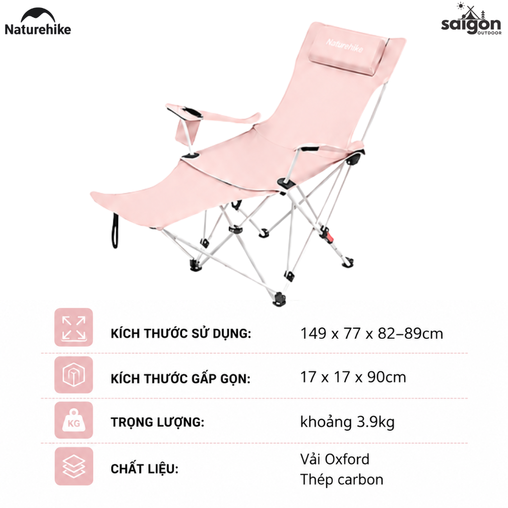 Ghế Xếp CNK2550JJ019 Camping Naturehike Có Gác Chân - Hồng