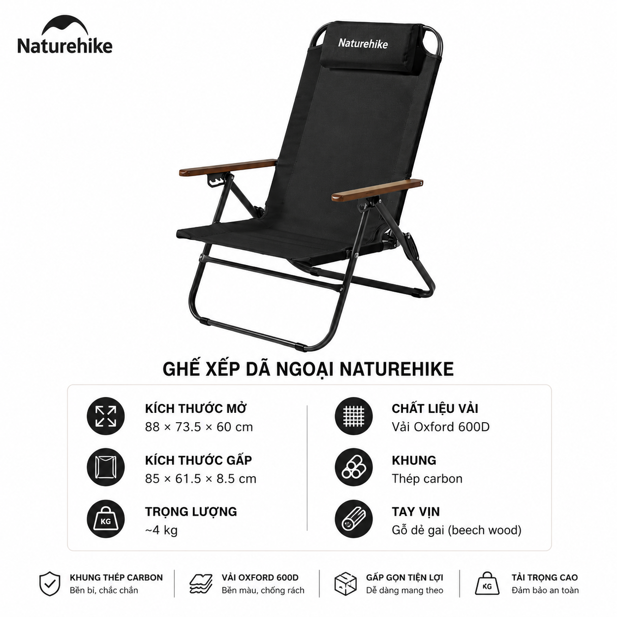 Ghế Xếp Camping Naturehike Low Chair - Đen