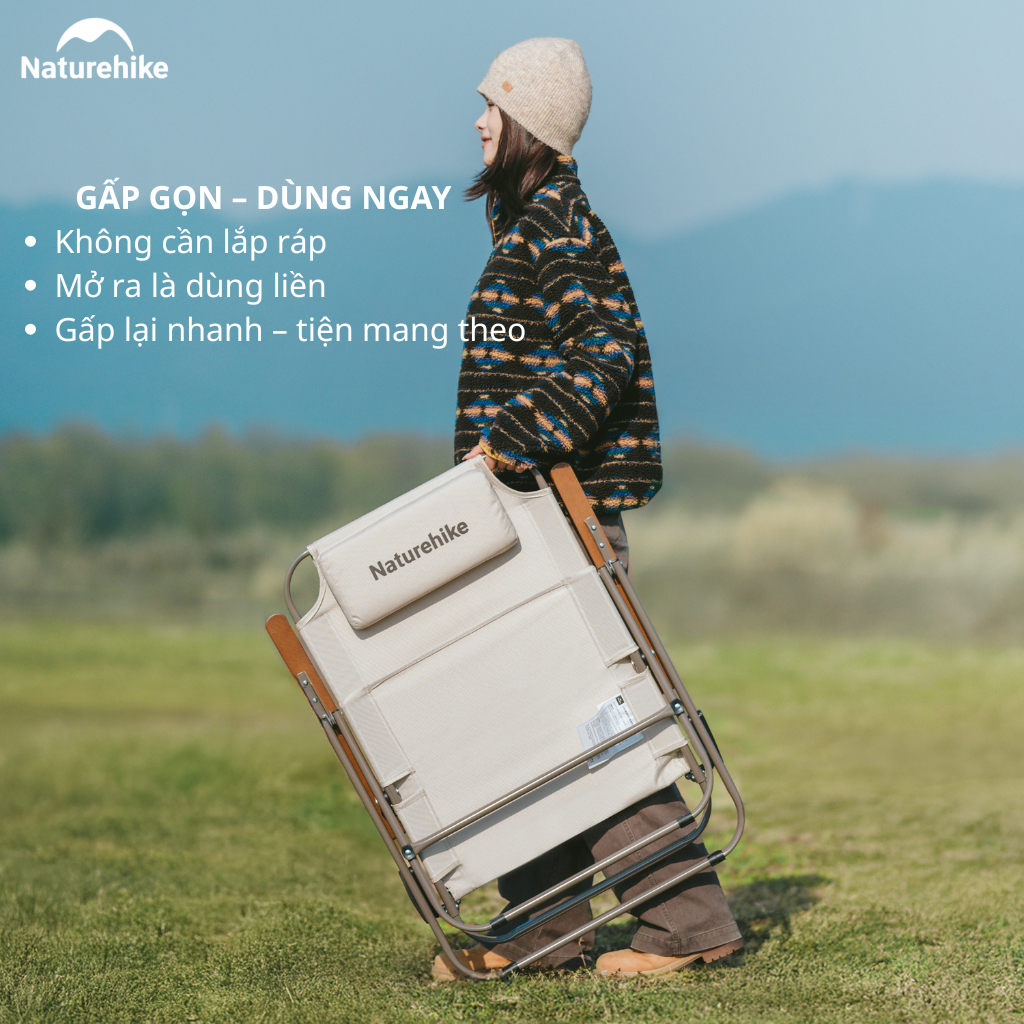 Ghế Xếp Camping Naturehike Low Chair - Kem