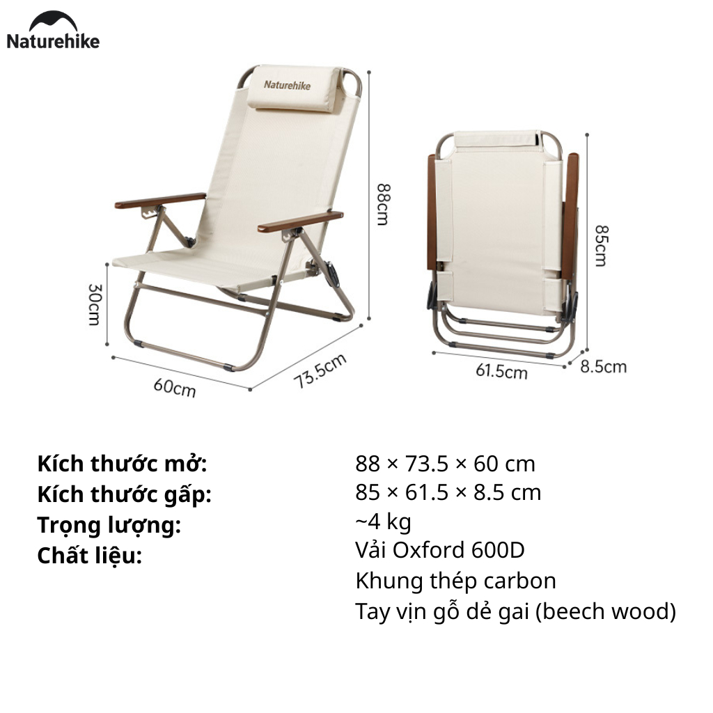 Ghế Xếp Camping Naturehike Low Chair - Kem