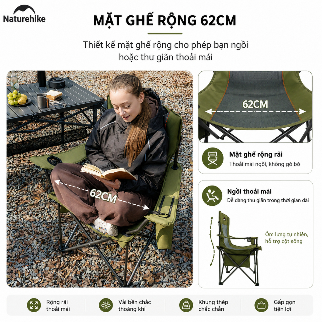 Ghế Xếp Câu Cá Naturehike - Màu Đen (1 bộ 2 ghế)