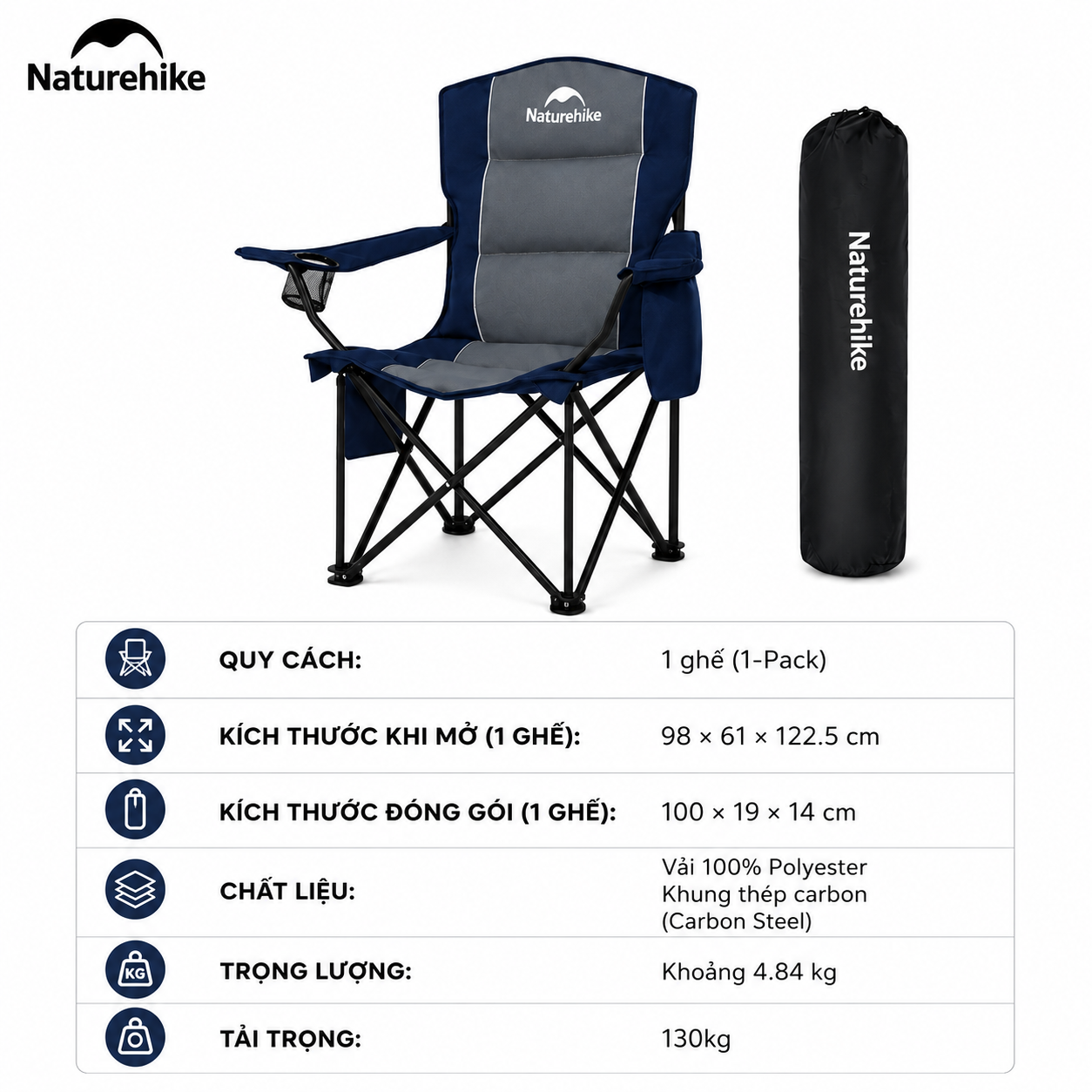 Ghế Xếp Câu Cá Naturehike - Màu Xanh Dương - 1 Ghế