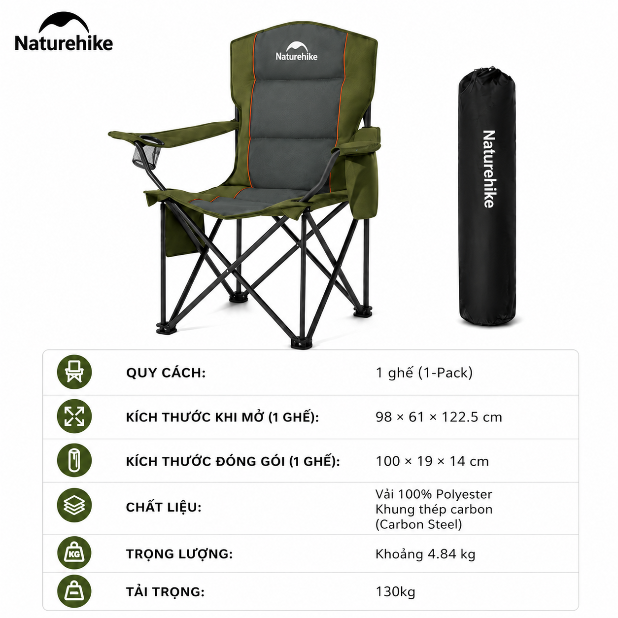 Ghế Xếp Câu Cá Naturehike - Màu Xanh Lá - 1 Ghế