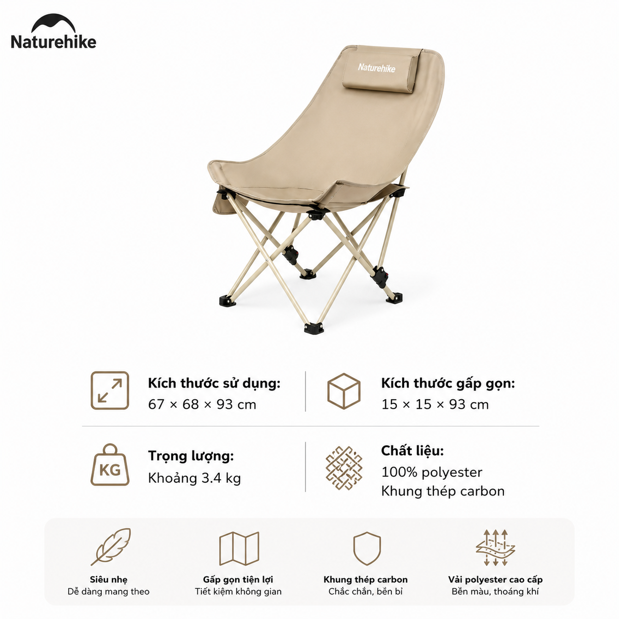 Ghế Xếp Dã Ngoại CNK2550JJ019 Naturehike - KHAKI
