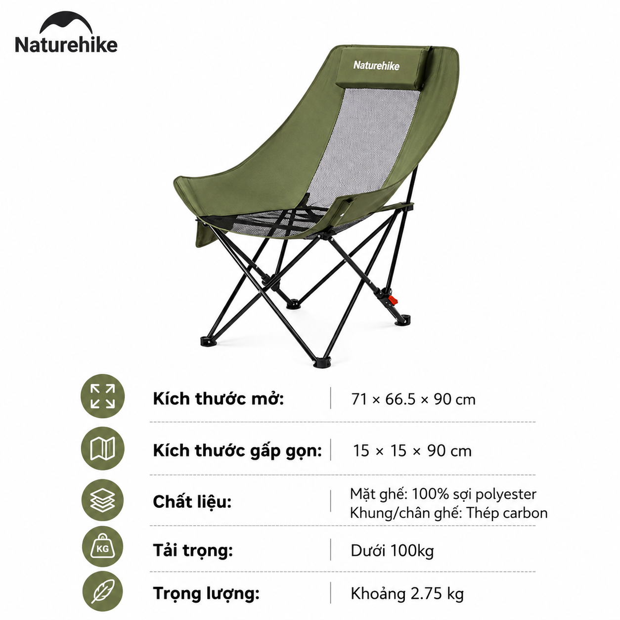 Ghế Xếp Dã Ngoại CNK2550JJ019 Naturehike - XANH LƯỚI