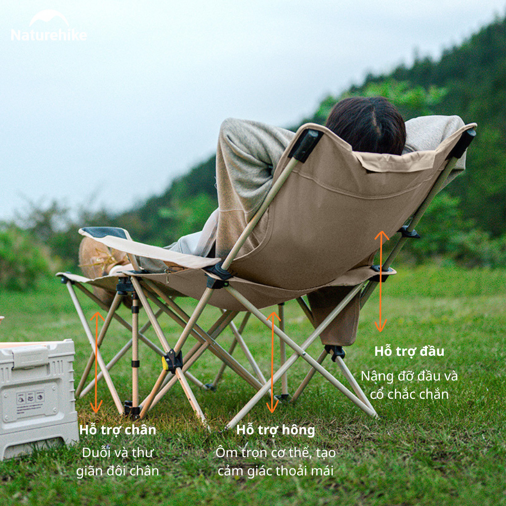 Ghế Xếp Dã Ngoại Gác Chân Tay 2in1 Naturehike - Màu đen