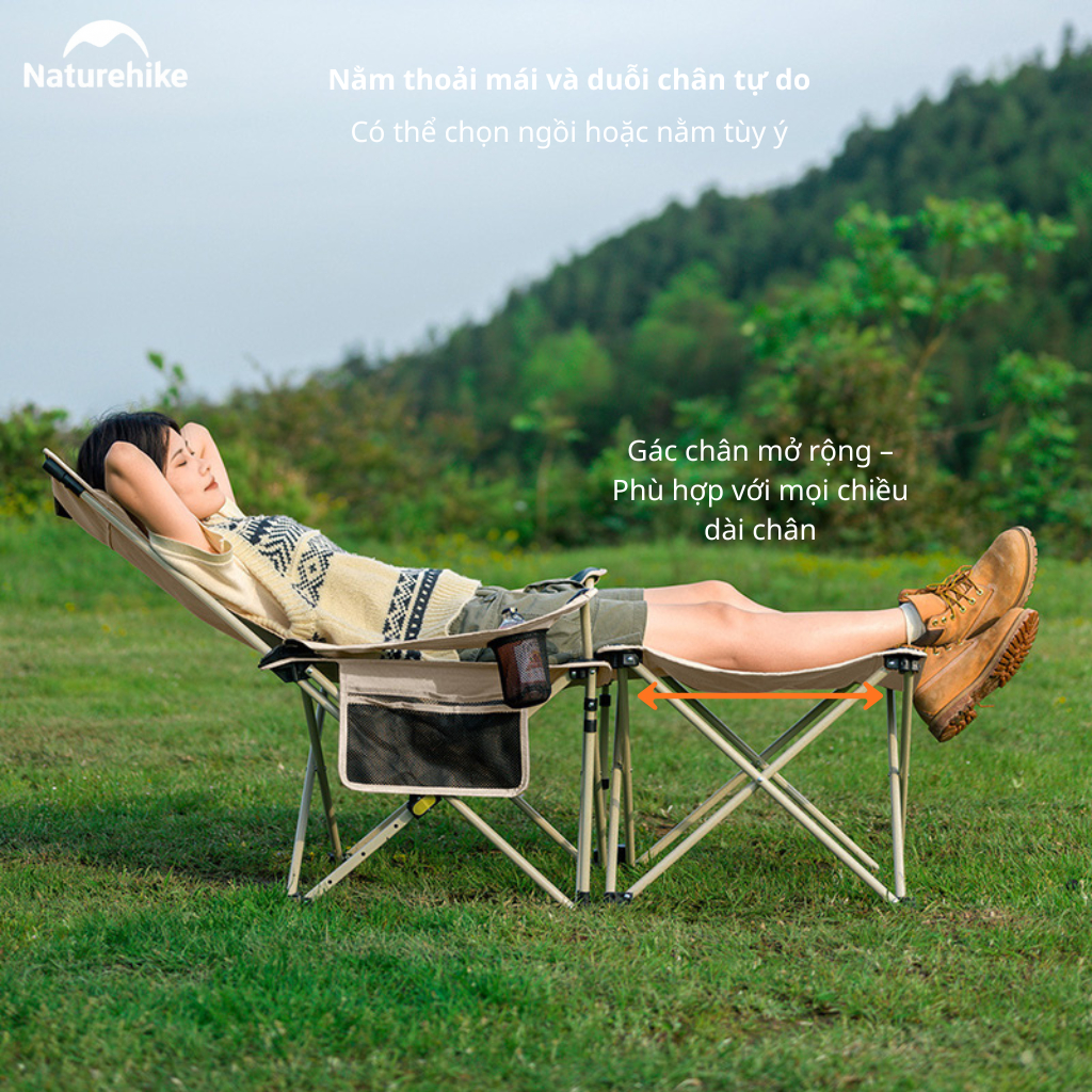 Ghế Xếp Dã Ngoại Gác Chân Tay 2in1 Naturehike - Màu đen
