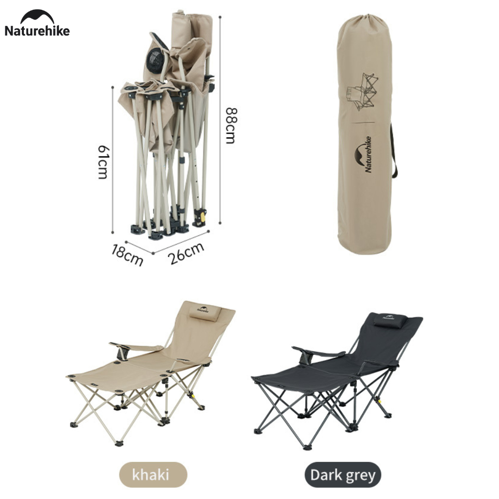 Ghế Xếp Dã Ngoại Gác Chân Tay 2in1 Naturehike - Màu đen
