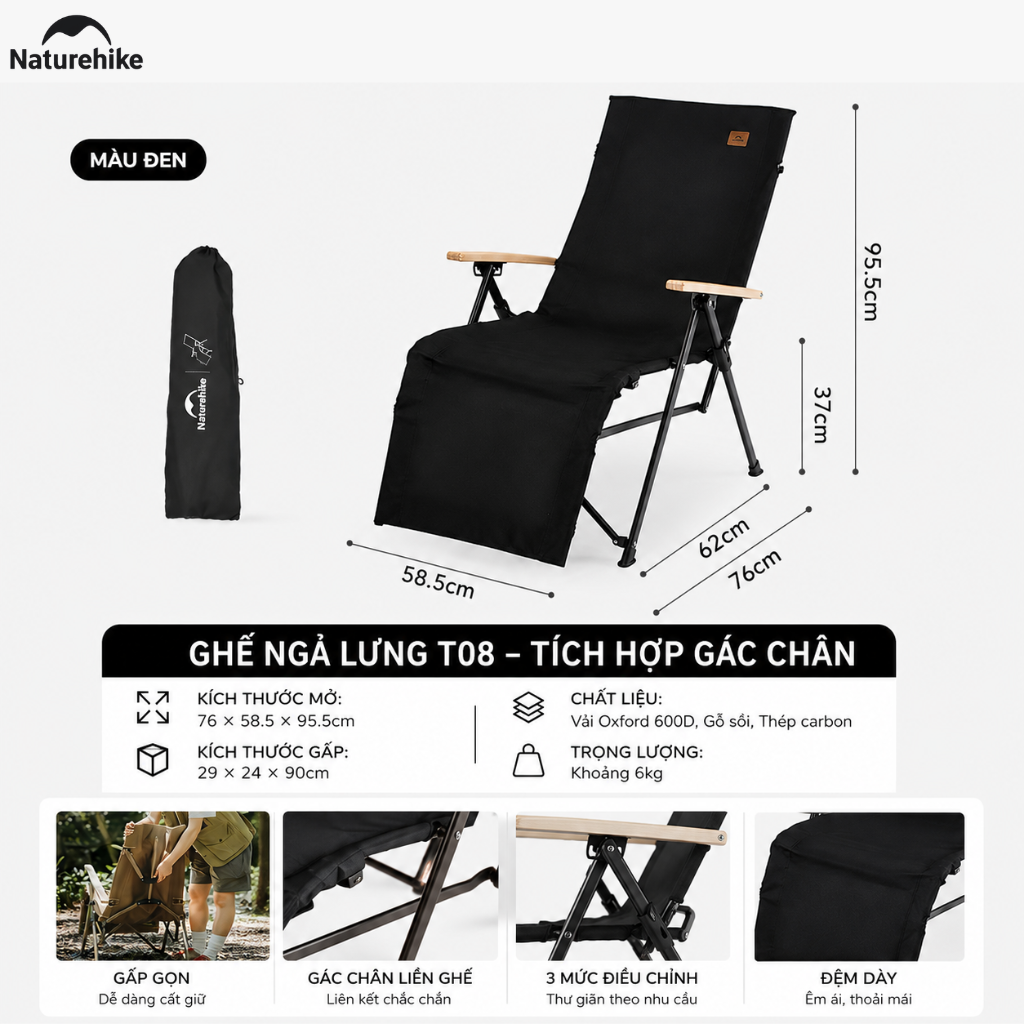 Ghế Xếp Ngả Lưng Naturehike - Đen