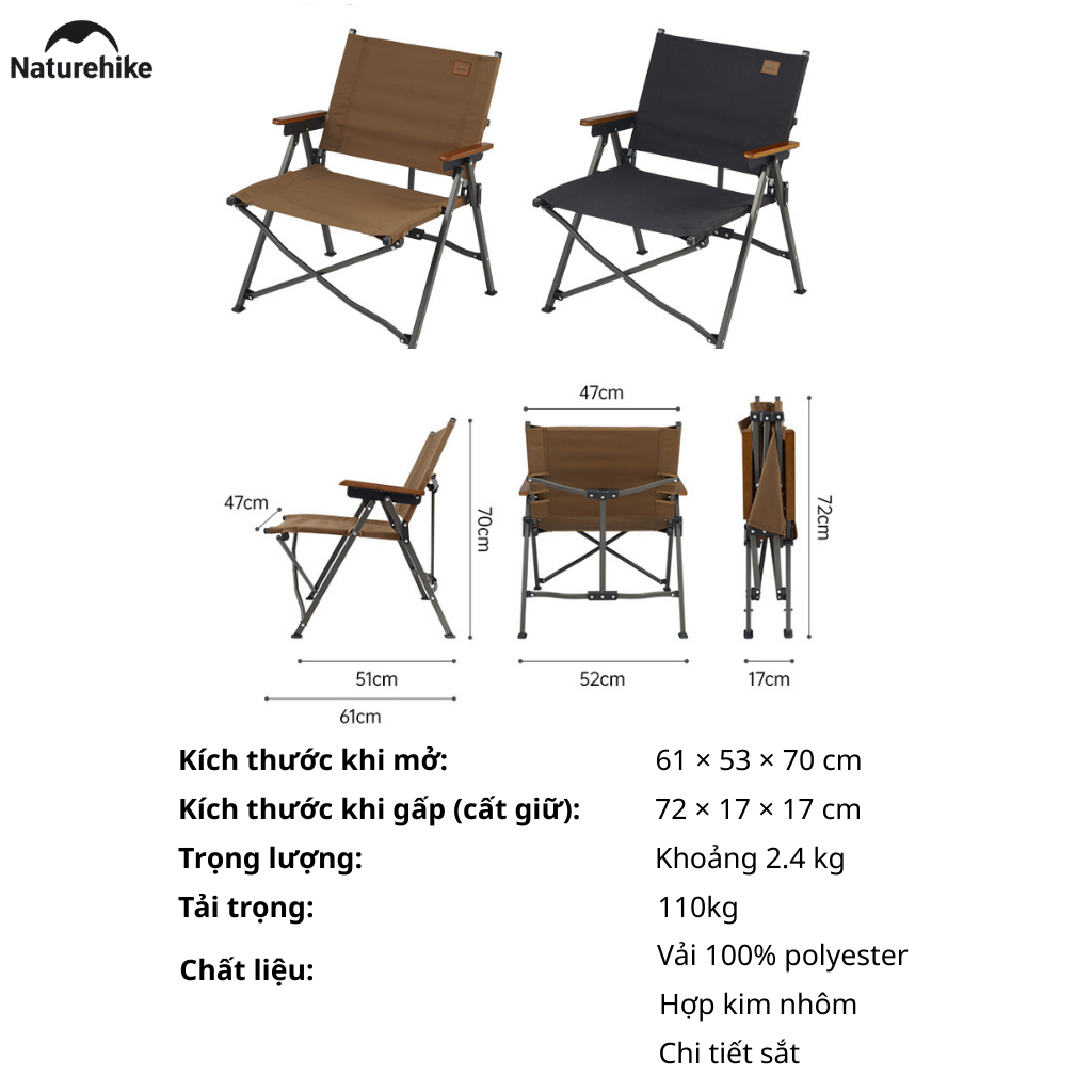 Ghế cắm trại gấp gọn Naturehike Portable Camping Chair CNK2300JJ018 - Màu đen