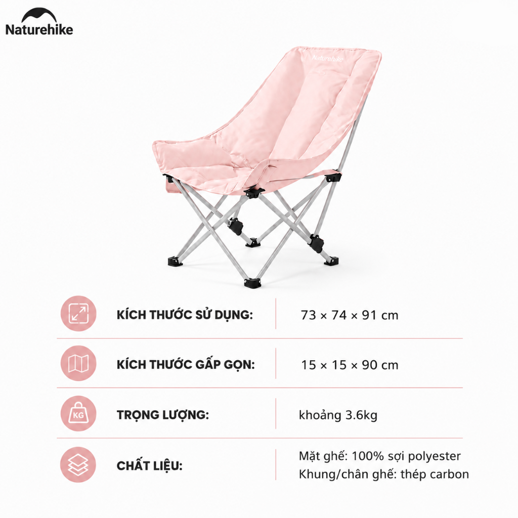 Ghế cắm trại thư giãn Naturehike Relaxing Folding Camping Chair CNK2450JJ020 - Hồng