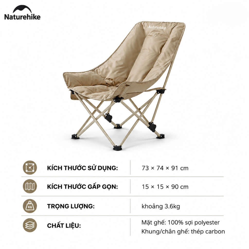 Ghế cắm trại thư giãn Naturehike Relaxing Folding Camping Chair CNK2450JJ020 - Khaki