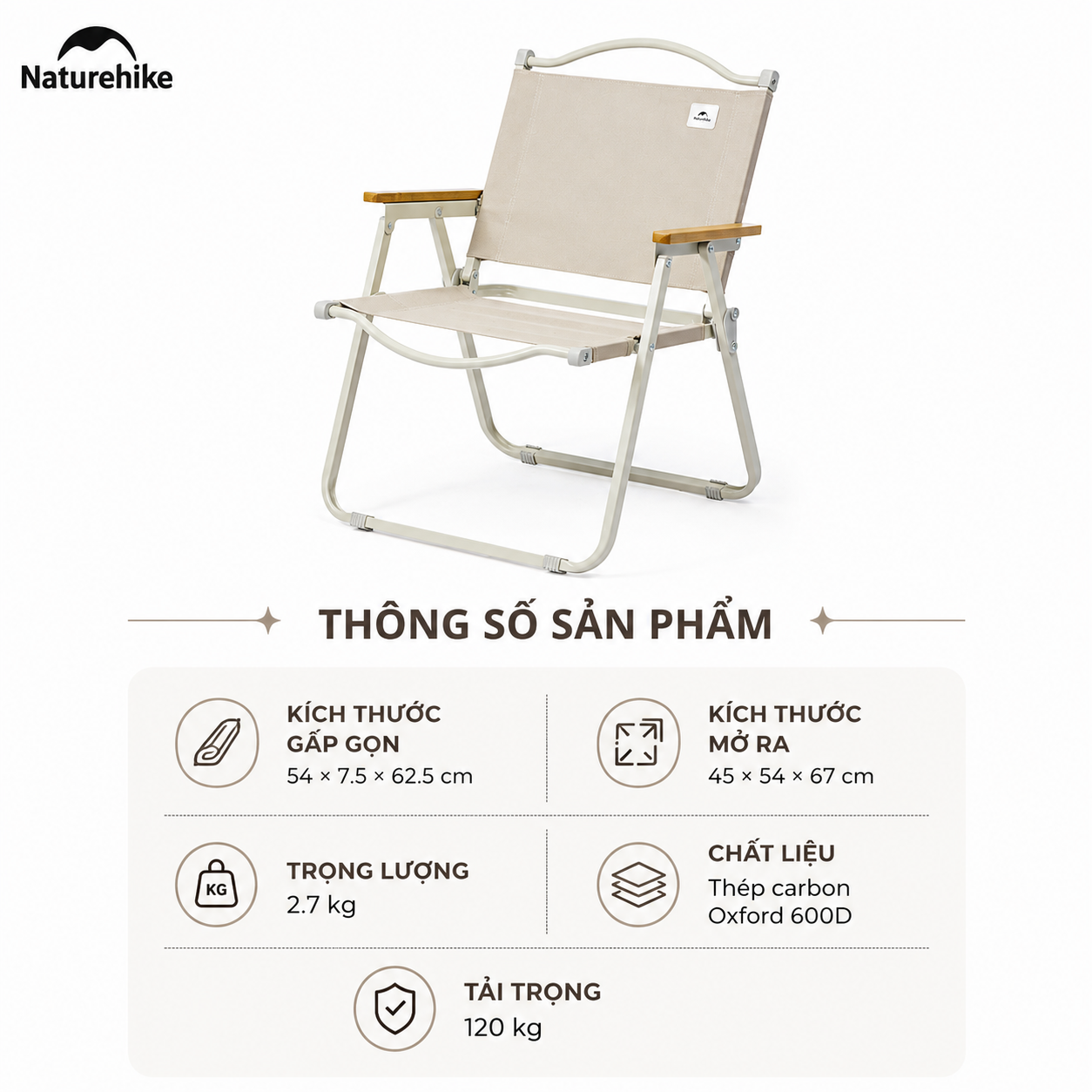 Ghế gấp dã ngoại Naturehike Folding Chair CNK2300JU012 - Màu khaki