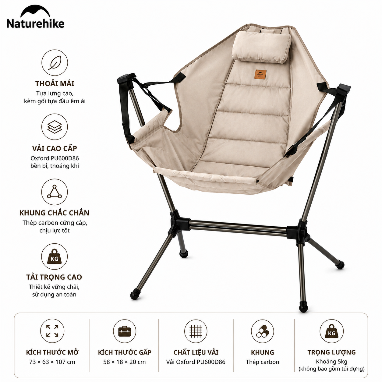 Ghế võng siêu nhẹ Naturehike - Màu kem
