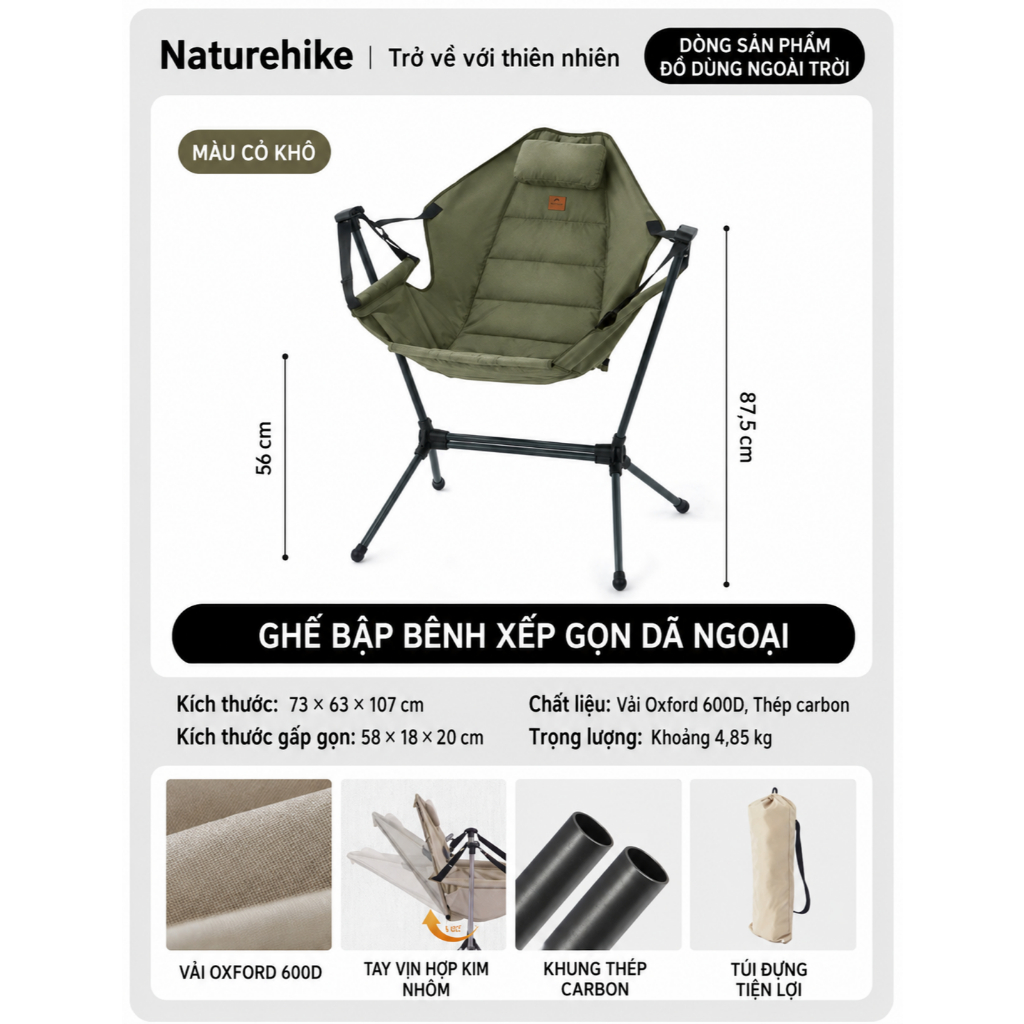 Ghế võng siêu nhẹ Naturehike - Màu xanh oliu