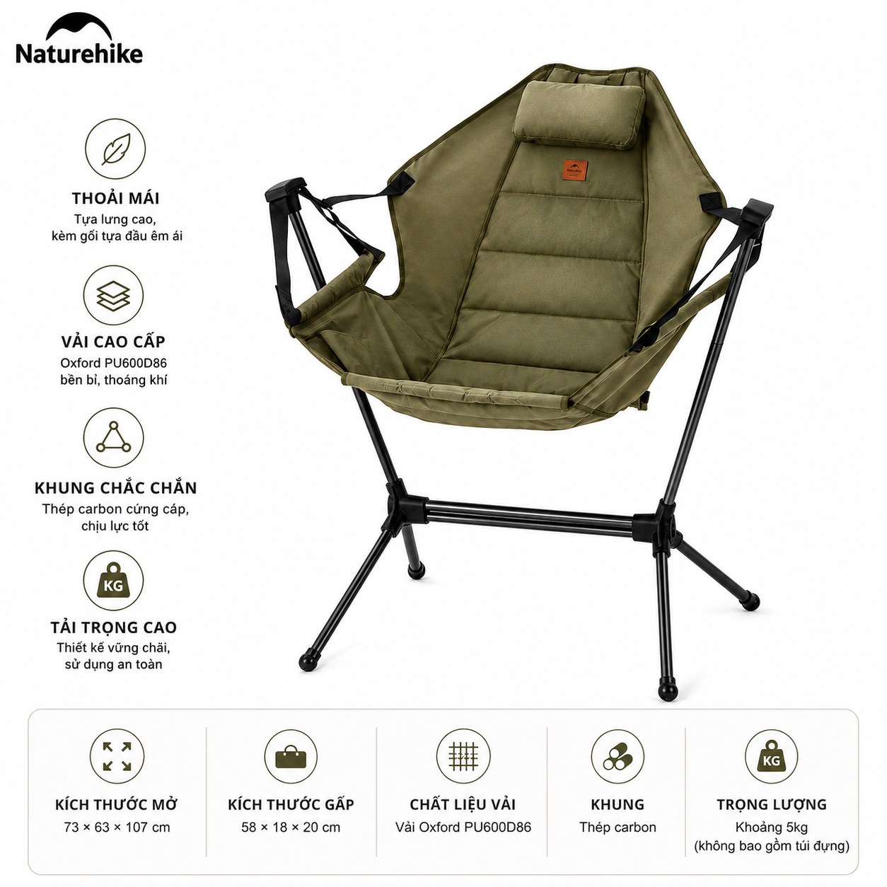 Ghế võng siêu nhẹ Naturehike - Màu xanh oliu