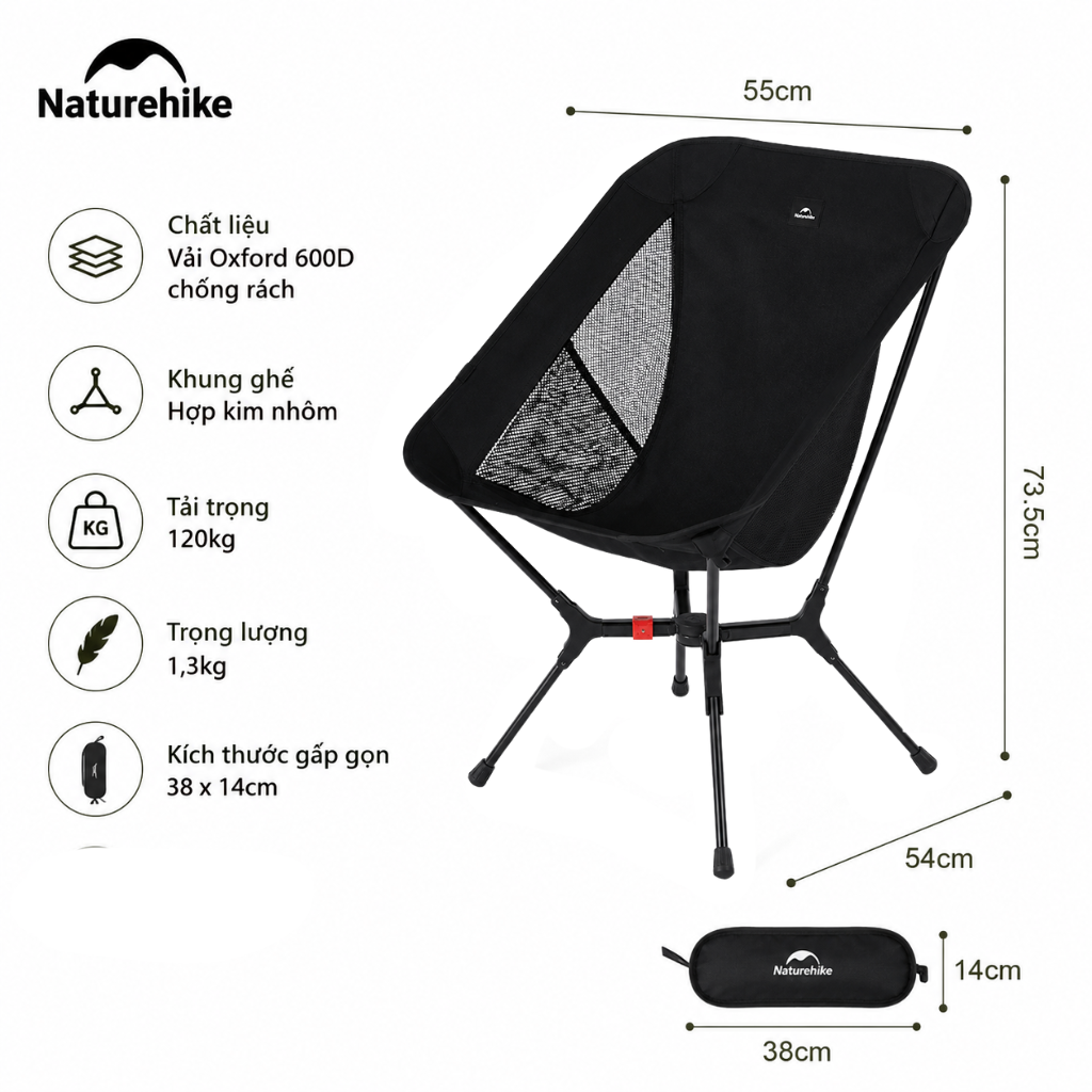 Ghế xếp cắm trại Naturehike CNK2550JJ013 - Đen M