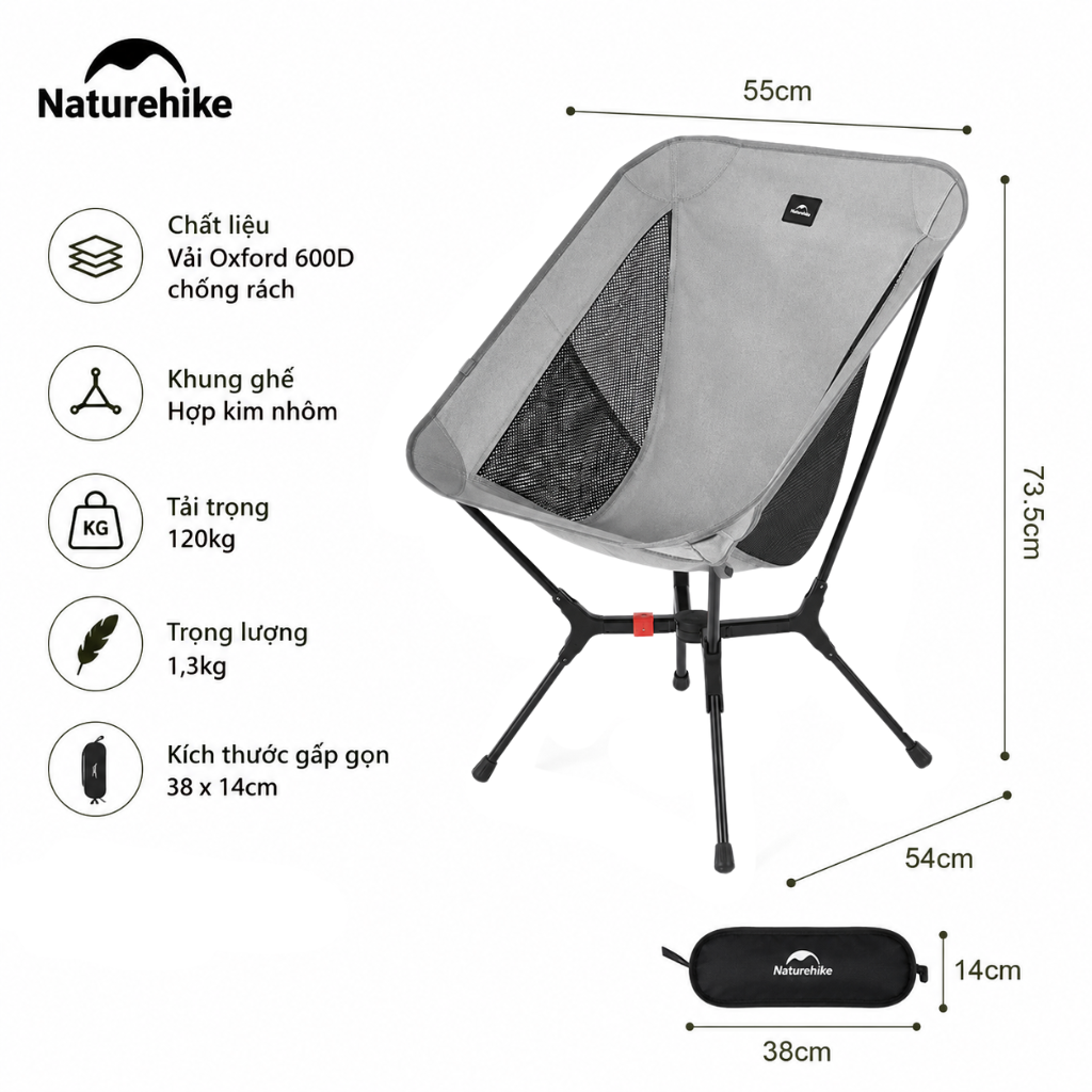 Ghế xếp cắm trại Naturehike CNK2550JJ013 - Xám M