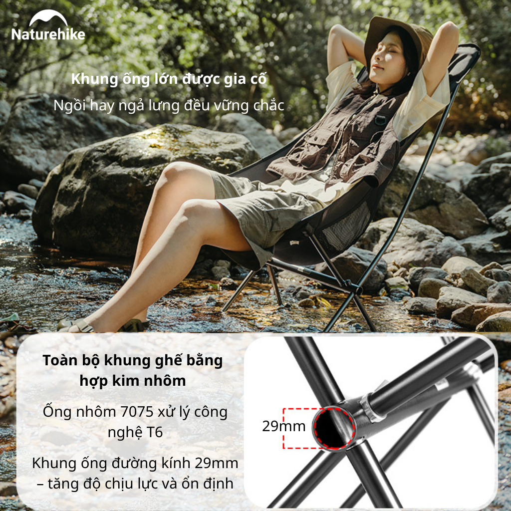 Ghế xếp mini gọn nhẹ Naturehike CNK2450JJ015 - M(Lưng Thấp) Đen