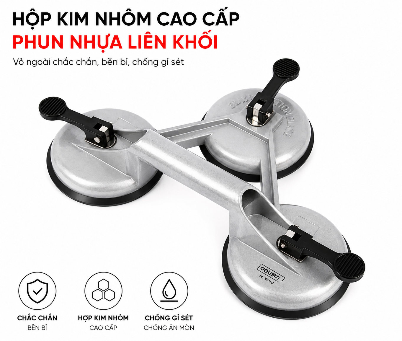 Dụng Cụ Hút Kính 3 Chân Deli DL-XP03 Hợp Kim Nhôm , Hít kính ba 130kg