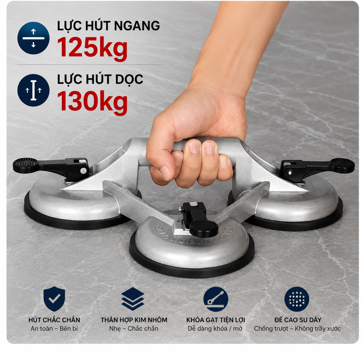 Dụng Cụ Hút Kính 3 Chân Deli DL-XP03 Hợp Kim Nhôm , Hít kính ba 130kg