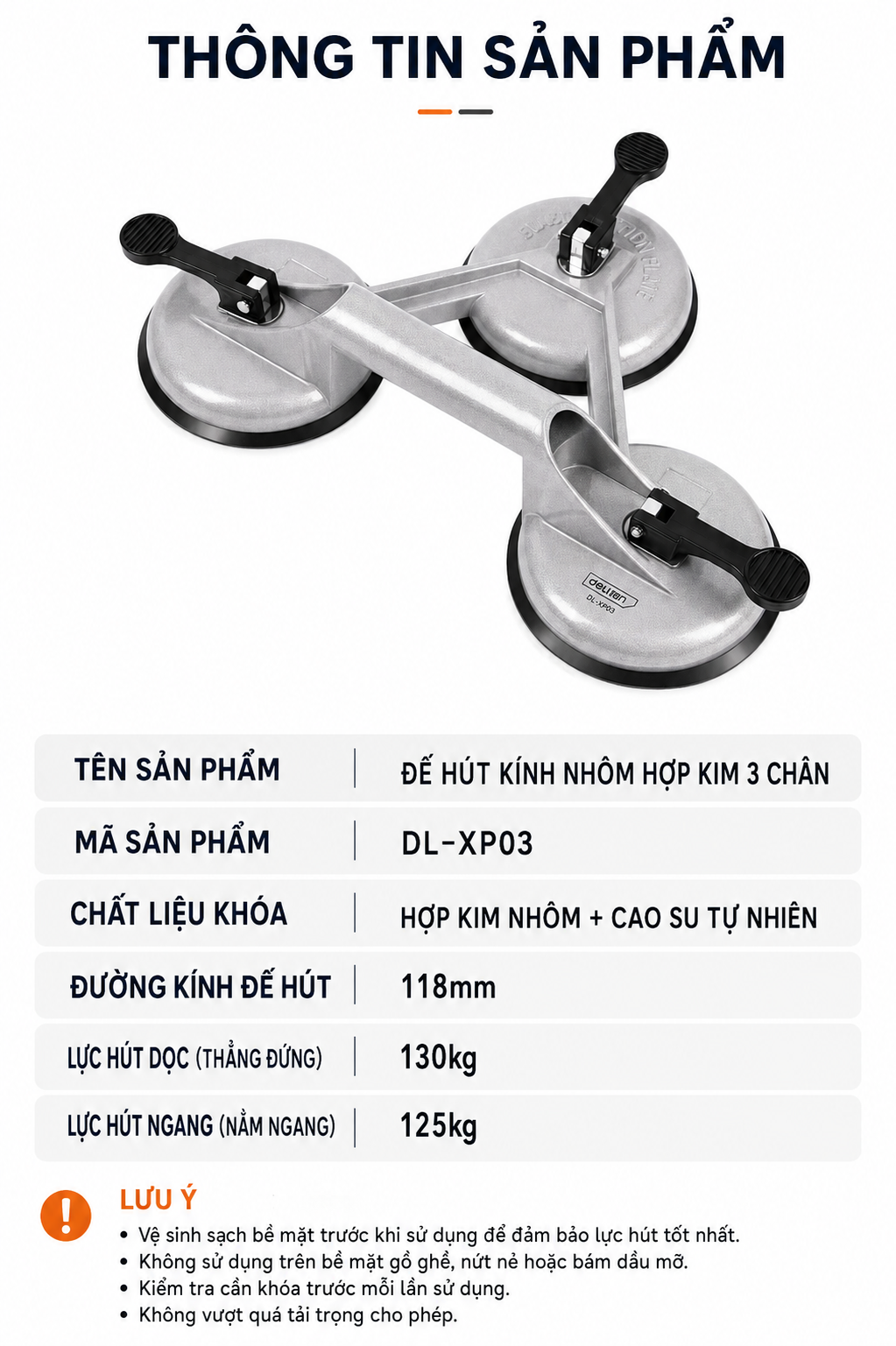 Dụng Cụ Hút Kính 3 Chân Deli DL-XP03 Hợp Kim Nhôm , Hít kính ba 130kg