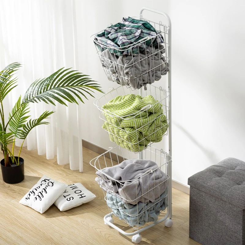 Kệ giỏ giặt Có Bánh Xe - BỘ 3 GIỎ VUÔNG/ ĐEN