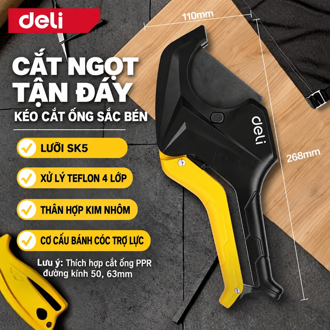 Kéo Cắt Ống Nhựa 63mm Lưỡi Đen Cao Cấp