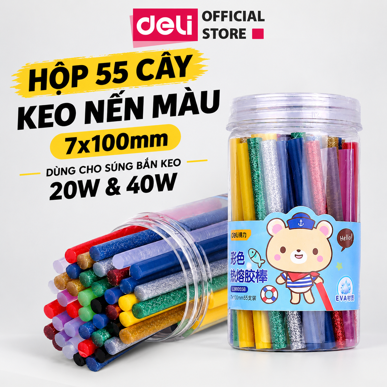 Keo nến màu 7x100mm cho súng bắn keo - Hộp 55 cây