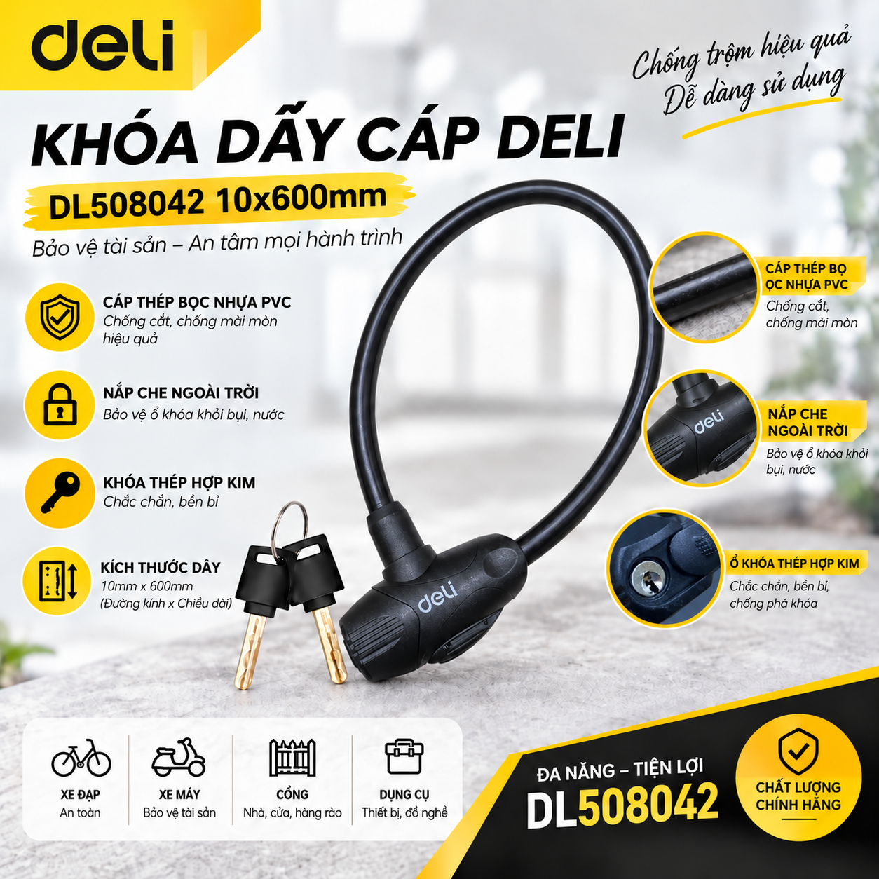 Khóa xe đạp 10x600mm DL508042