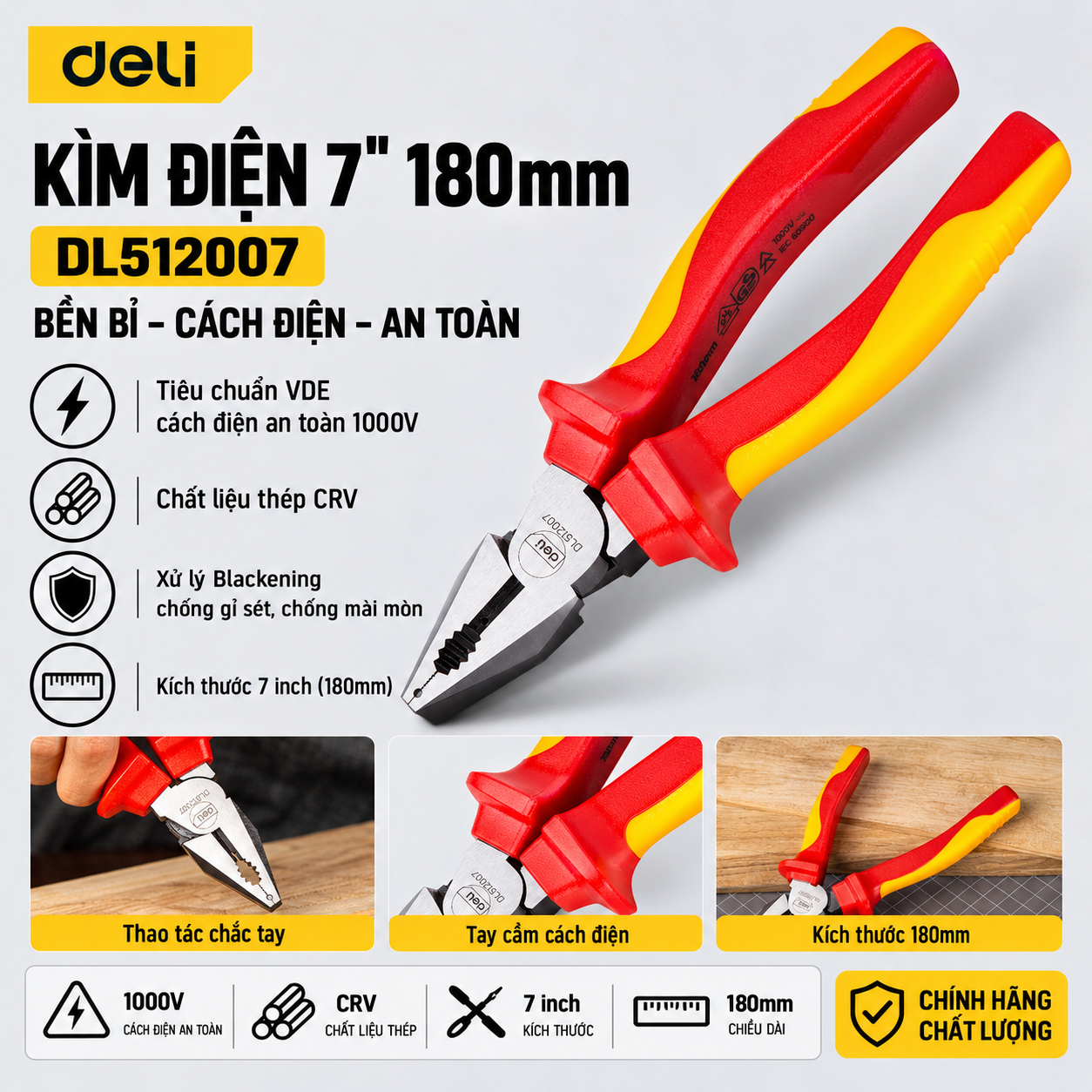 Kìm điện 180mm - 1/6/60