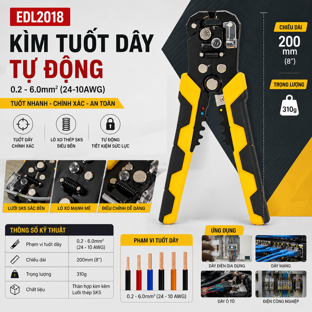 Kìm tuốt dây tự động 0.2-6.0mm E