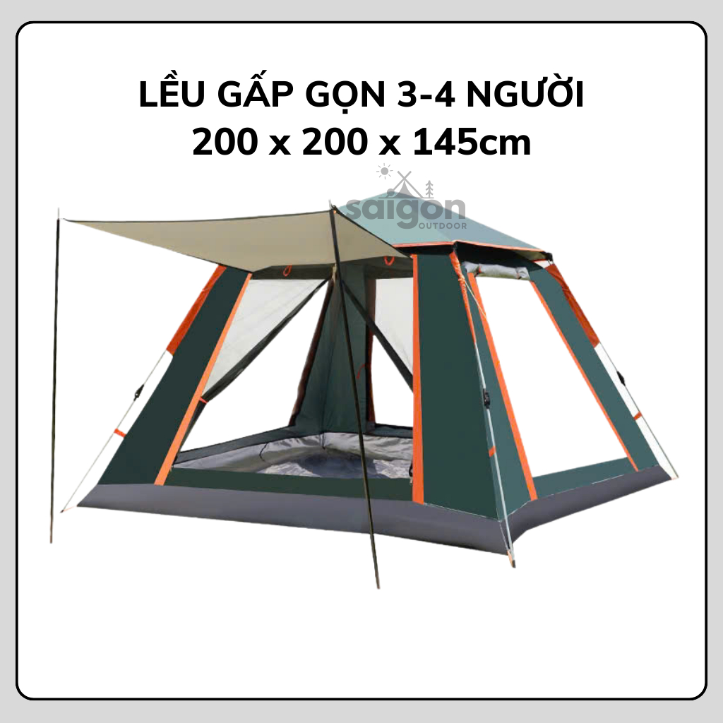 Lều cắm trại cấp gọn có túi đựng - Saigon Outdoor - Sức chứa 3 - 6 người - Xanh 1