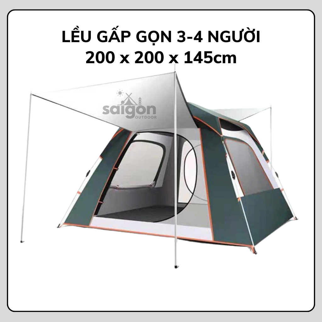 Lều cắm trại cấp gọn có túi đựng - Saigon Outdoor - Sức chứa 3 - 6 người - Xanh 2
