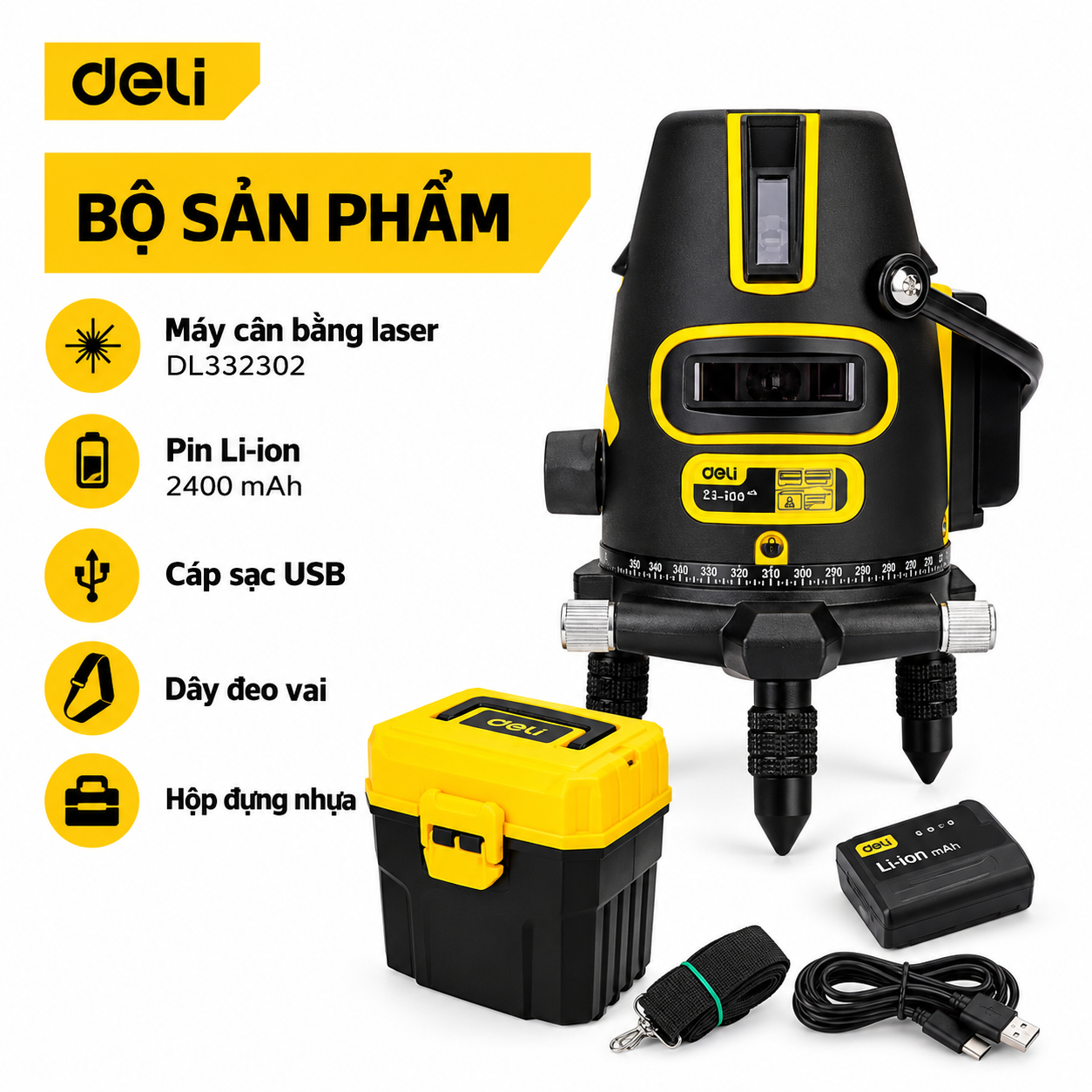 Máy Cân Bằng Laser 2 Tia Deli