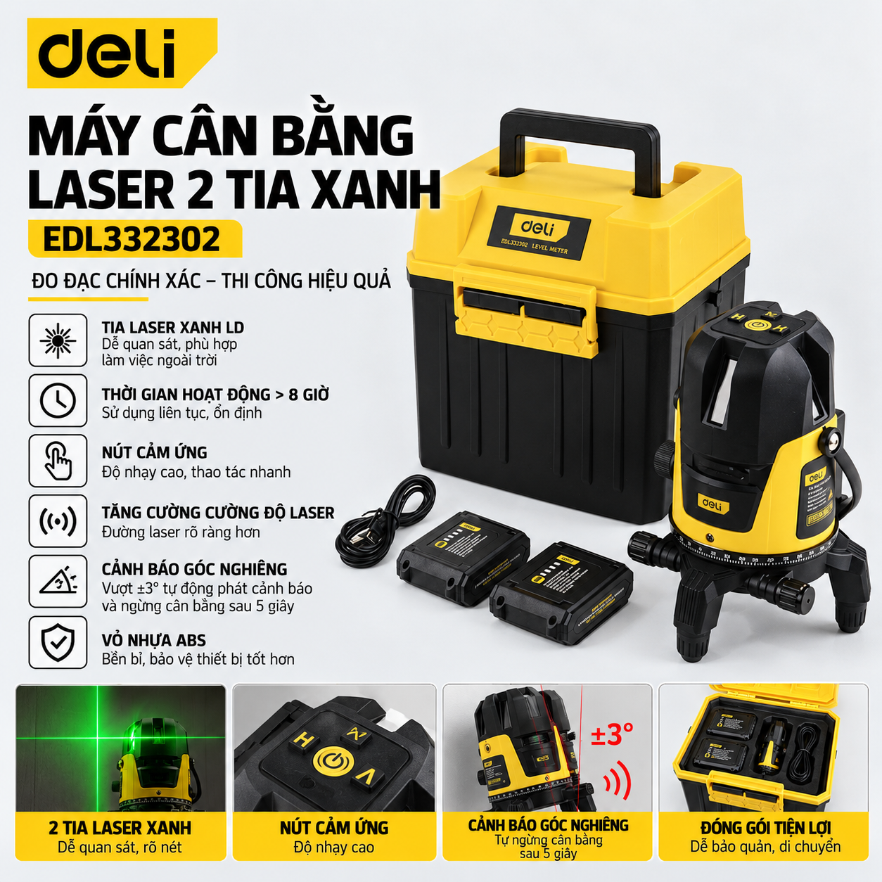 Máy Cân Bằng Laser 2 Tia Deli