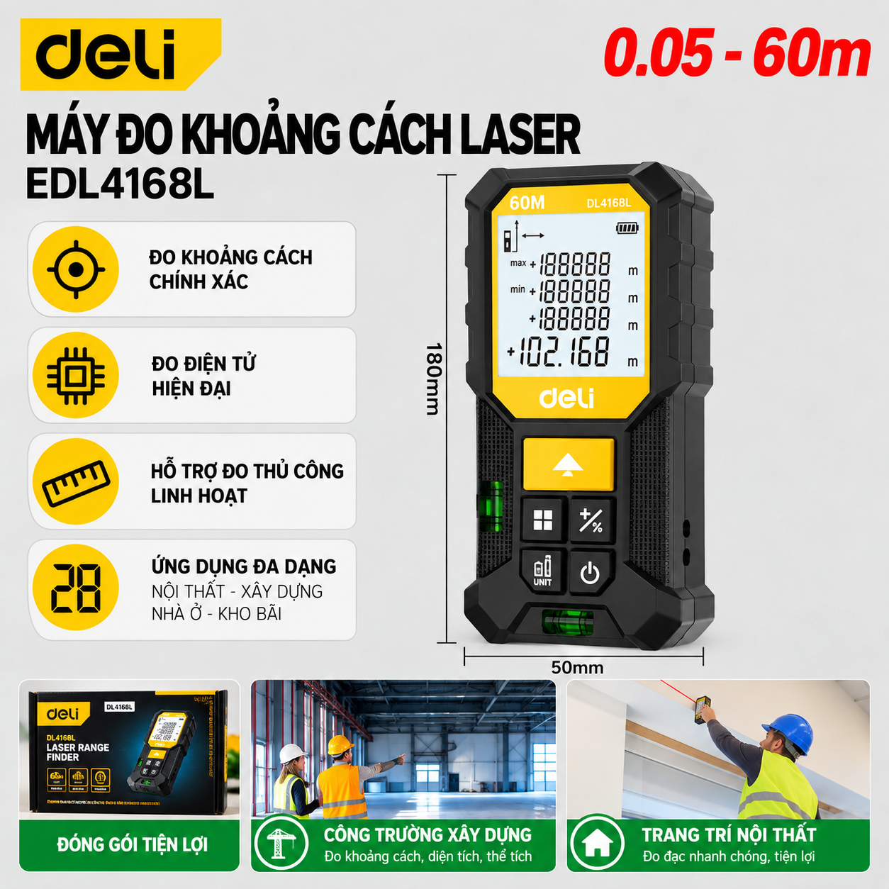 Máy Đo Khoảng Cách Laser 60m - EDL4168L