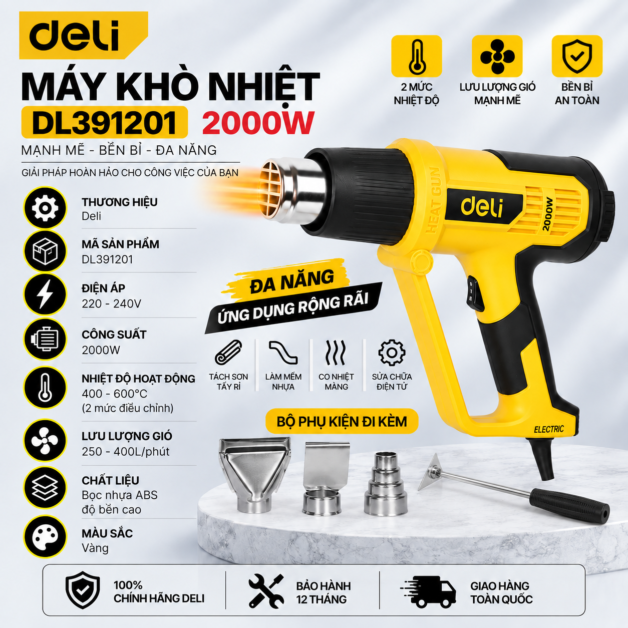 Máy Khò Nhiệt Deli Công Suất Cao 2000W - DL391201