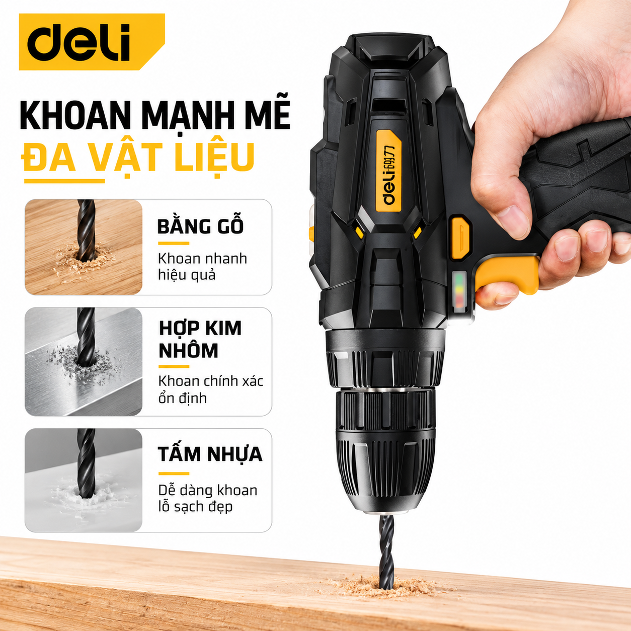 Máy Khoan Bắt Vít Deli Pin 12V