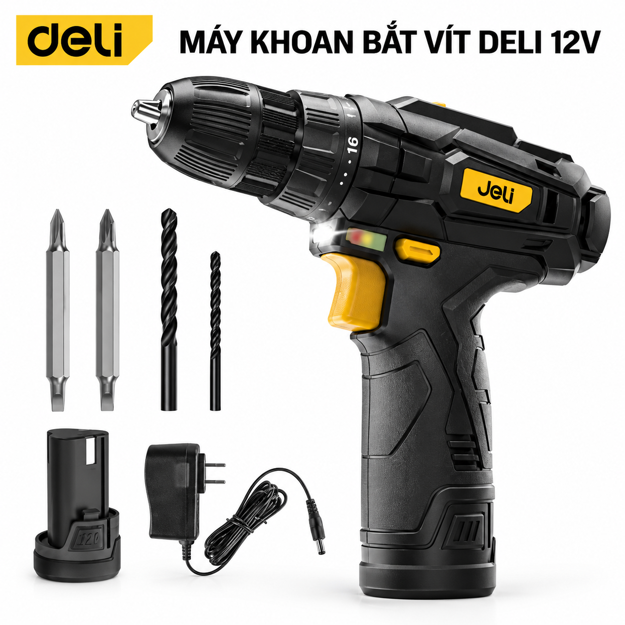 Máy Khoan Bắt Vít Deli Pin 12V