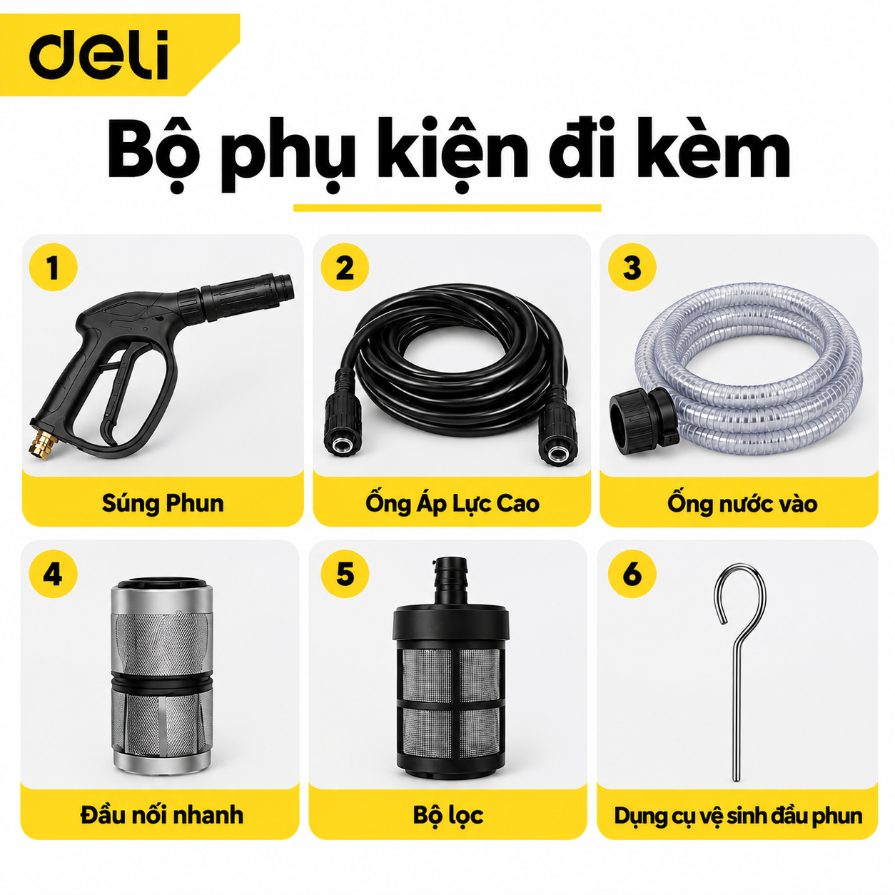 Máy Rửa Xe Áp Lực Cao Dạng Nằm 2200W Deli