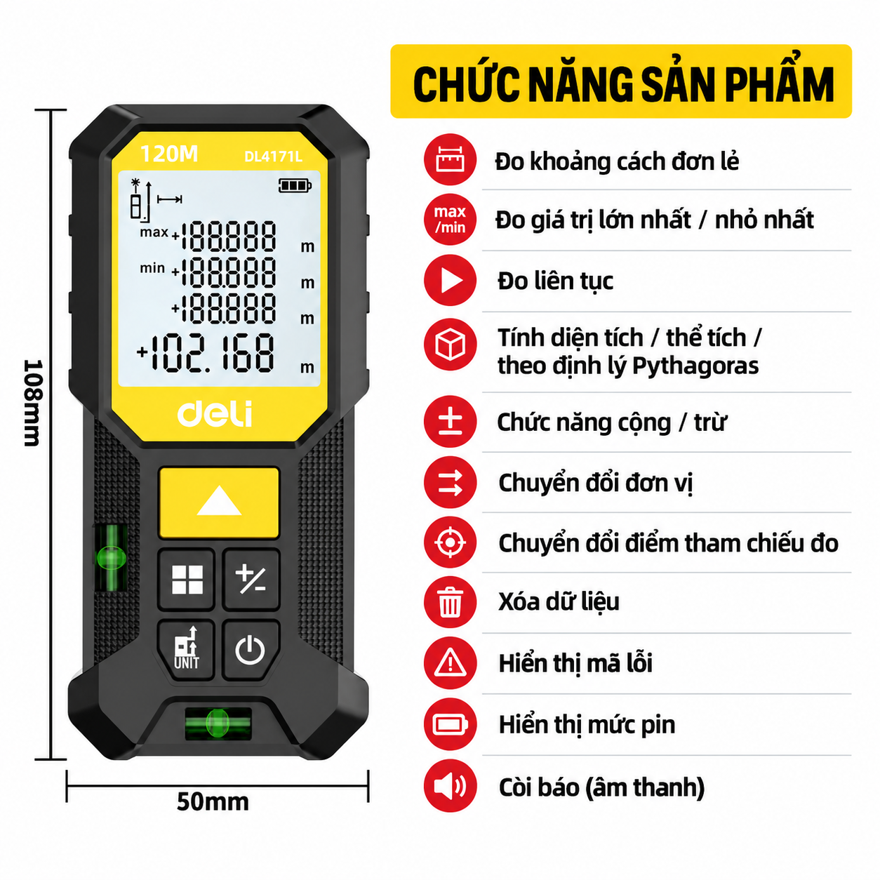 Máy đo khoảng cách laser 120m tia xanh E