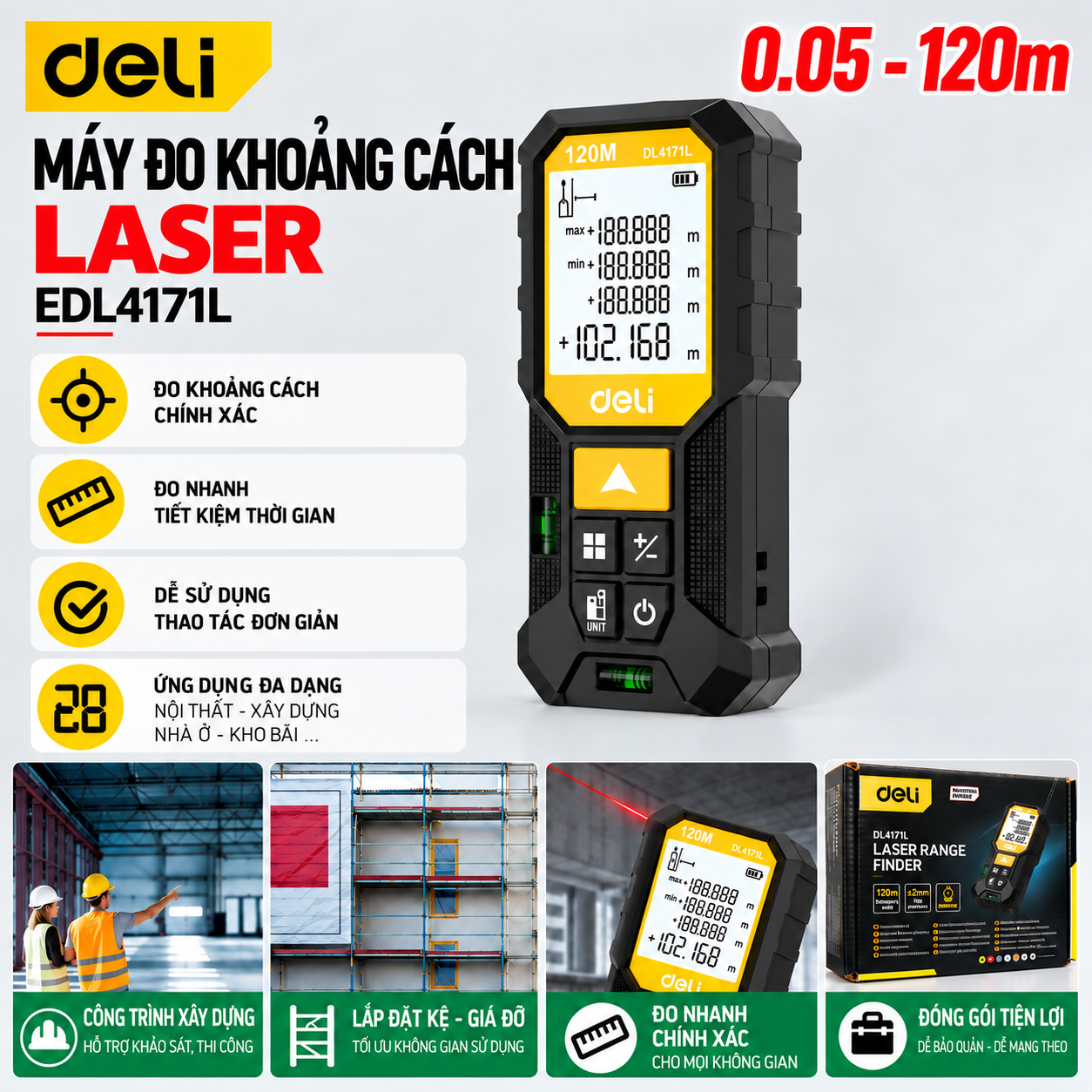 Máy đo khoảng cách laser 120m tia xanh E