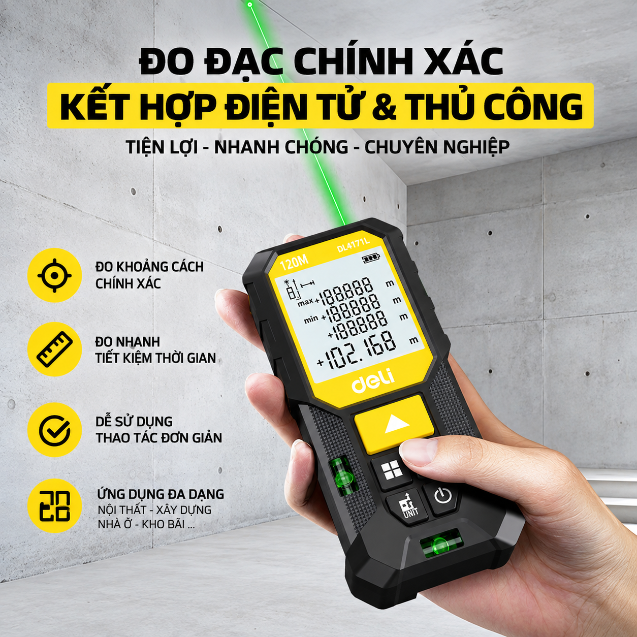 Máy đo khoảng cách laser 120m tia xanh E