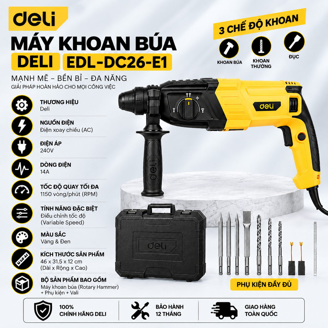 Máy khoan búa 800W 26mm